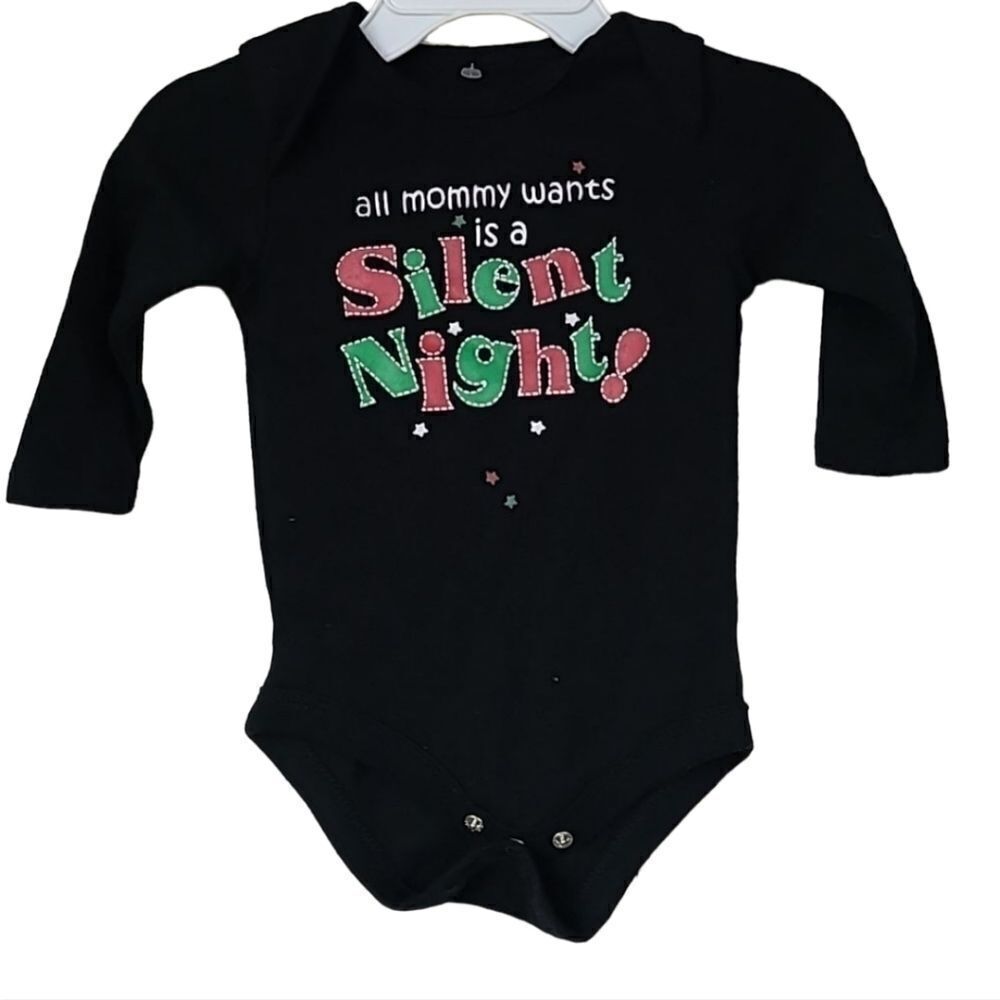 All Mommy Wants is a Silent Night Baby Onesie Christmas Holiday Black LS 1pc